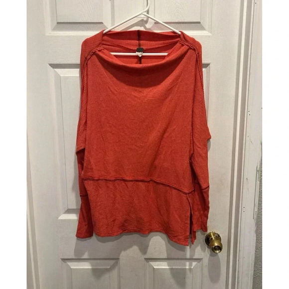 Free People We The Free Orange Londontown Thermal Top Medium Cotton Blend - Picture 3 of 9